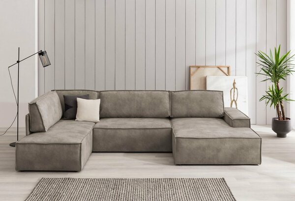 Bild 1 von Home affaire Wohnlandschaft SHERWOOD, mit Bett-Funktion (Liegefläche 194x139 cm), Cord, Vintage, Samtvelours, Grau