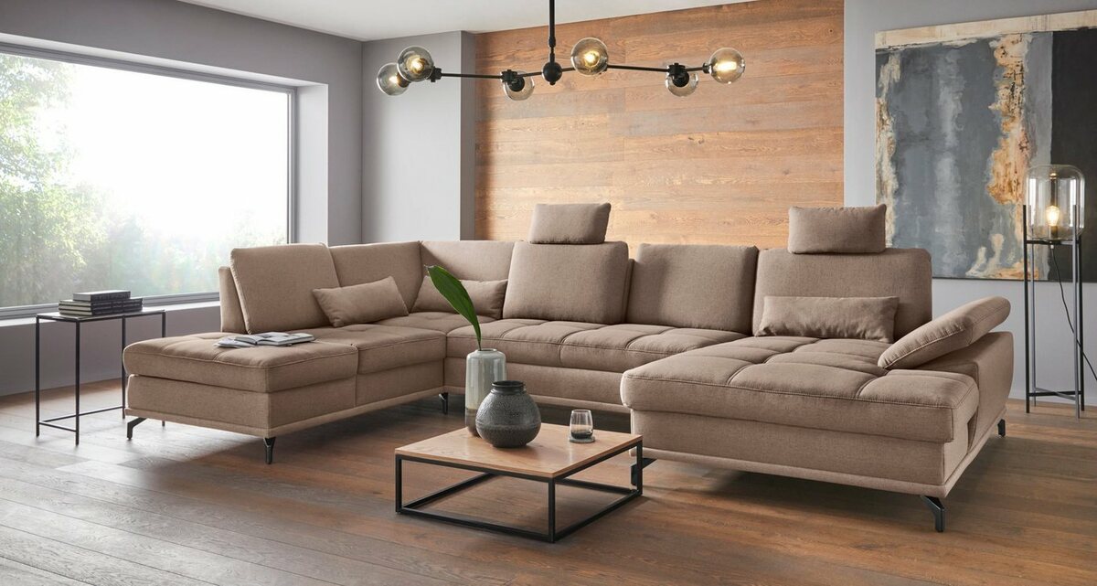Bild 1 von Places of Style Wohnlandschaft Costello, incl. Sitztiefenverstellung und Armlehnfunktion, 3 Nierenkissen, Braun