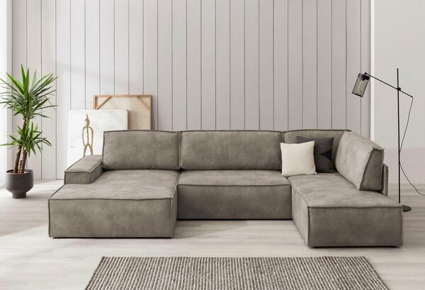 Bild 1 von Home affaire Wohnlandschaft SHERWOOD, mit Bett-Funktion (Liegefläche 194x139 cm), Cord, Vintage, Samtvelours, Grau
