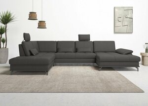 Places of Style Wohnlandschaft Costello, incl. Sitztiefenverstellung und Armlehnfunktion, 3 Nierenkissen, Braun