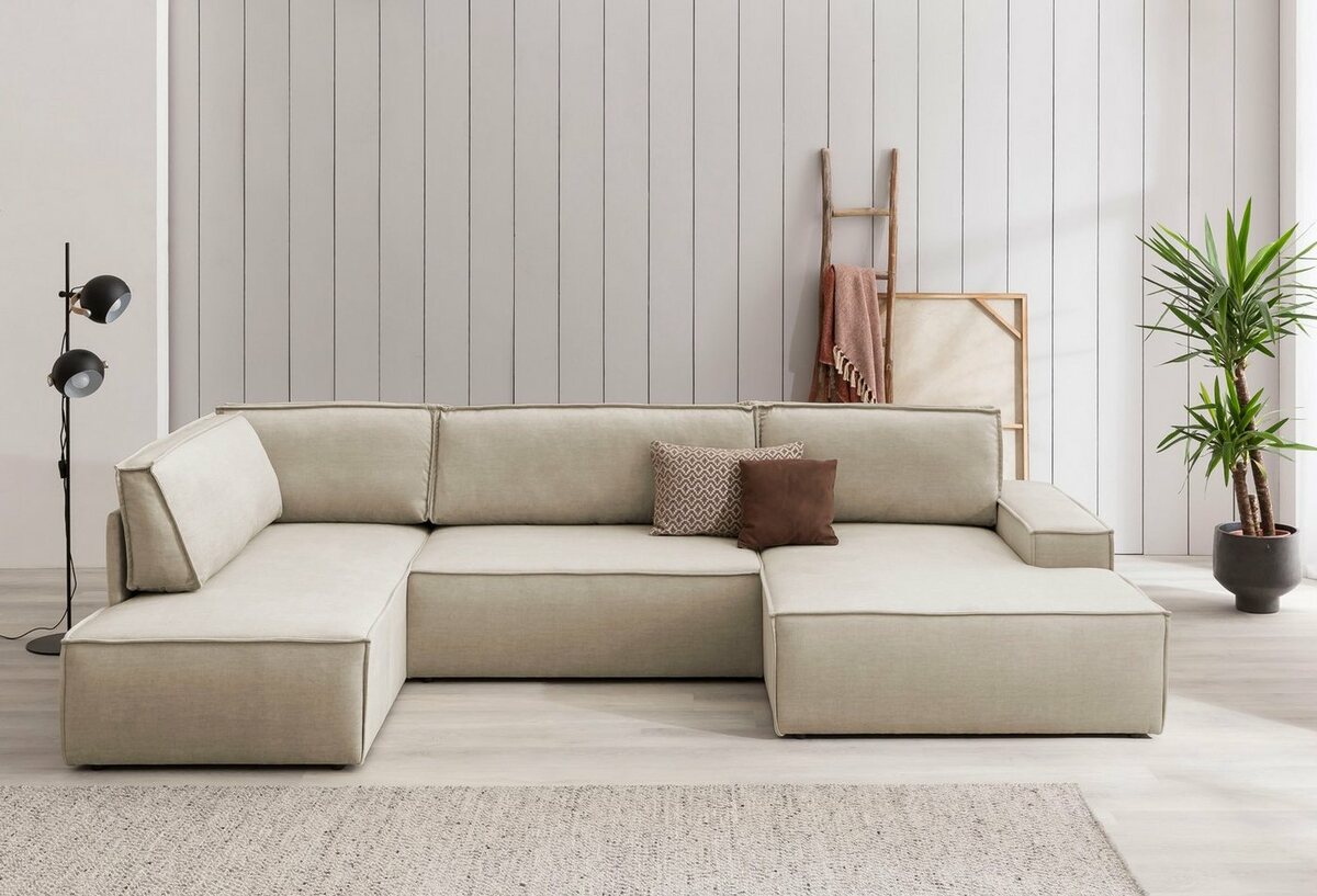 Bild 1 von Home affaire Wohnlandschaft SHERWOOD, mit Bett-Funktion (Liegefläche 194x139 cm), Cord, Vintage, Samtvelours, Weiß