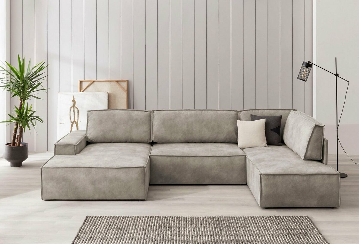 Bild 1 von Home affaire Wohnlandschaft SHERWOOD, mit Bett-Funktion (Liegefläche 194x139 cm), Cord, Vintage, Samtvelours, Grau