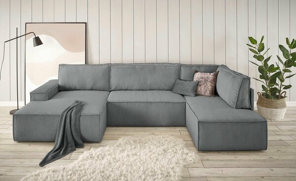 Bild 1 von Home affaire Wohnlandschaft SHERWOOD, mit Bett-Funktion (Liegefläche 194x139 cm), Cord, Vintage, Samtvelours, Grau