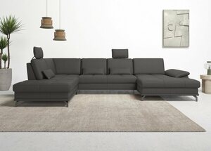 Places of Style Wohnlandschaft Costello, incl. Sitztiefenverstellung und Armlehnfunktion, 3 Nierenkissen, Braun