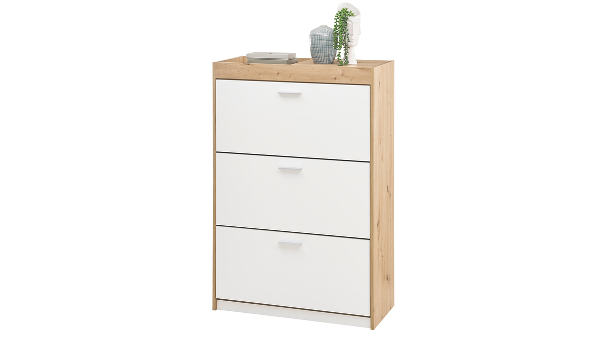 Bild 1 von Schuhschrank Artisan Eiche - weiß 84 x 126 cm 3 Klappen - PARIS
