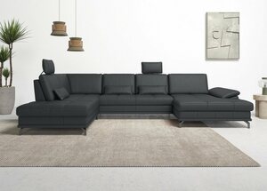 Places of Style Wohnlandschaft Costello, incl. Sitztiefenverstellung und Armlehnfunktion, 3 Nierenkissen, Schwarz