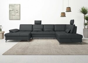 Places of Style Wohnlandschaft Costello, incl. Sitztiefenverstellung und Armlehnfunktion, 3 Nierenkissen, Schwarz