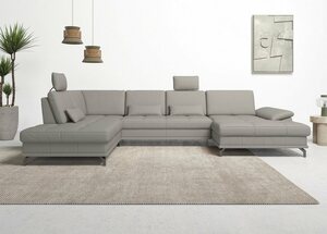Places of Style Wohnlandschaft Costello, incl. Sitztiefenverstellung und Armlehnfunktion, 3 Nierenkissen, Grau