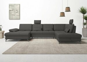 Places of Style Wohnlandschaft Costello, incl. Sitztiefenverstellung und Armlehnfunktion, 3 Nierenkissen, Braun