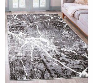 Teppich Manrik, my home, rechteckig, Höhe: 9 mm, mit besonders weichem Flor, Kurzflor, modernes Marmor-Design, Grau