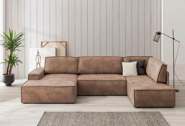 Bild 1 von Home affaire Wohnlandschaft SHERWOOD, mit Bett-Funktion (Liegefläche 194x139 cm), Cord, Vintage, Samtvelours, Braun