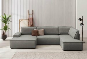Home affaire Wohnlandschaft SHERWOOD, mit Bett-Funktion (Liegefläche 194x139 cm), Cord, Vintage, Samtvelours, Grau