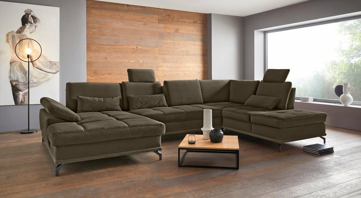 Bild 1 von Places of Style Wohnlandschaft Costello, incl. Sitztiefenverstellung und Armlehnfunktion, 3 Nierenkissen, Grün
