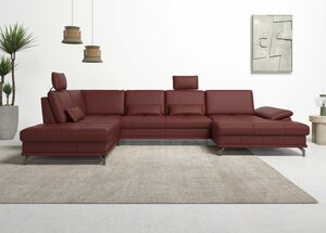Places of Style Wohnlandschaft Costello, incl. Sitztiefenverstellung und Armlehnfunktion, 3 Nierenkissen, Rot