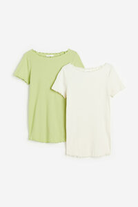 H&M MAMA 2er-Pack Baumwollshirts Hellgrün/Weiß, Tops in Größe XXL. Farbe: Light green/white