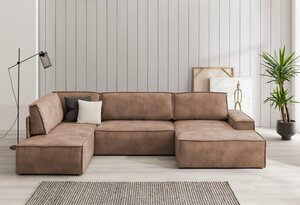 Home affaire Wohnlandschaft SHERWOOD, mit Bett-Funktion (Liegefläche 194x139 cm), Cord, Vintage, Samtvelours, Braun