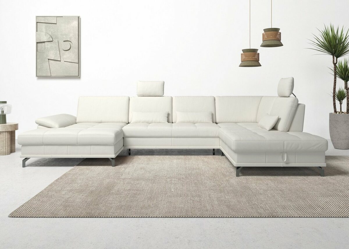 Bild 1 von Places of Style Wohnlandschaft Costello, incl. Sitztiefenverstellung und Armlehnfunktion, 3 Nierenkissen, Weiß