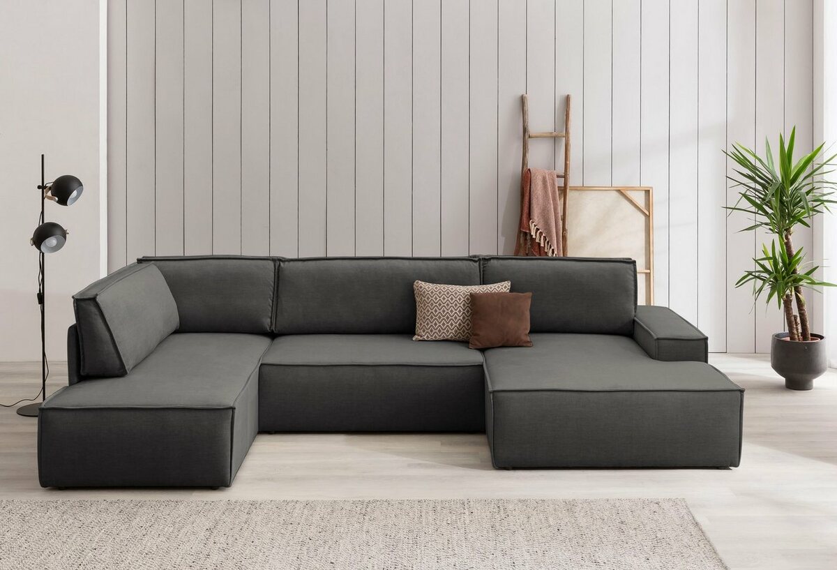 Bild 1 von Home affaire Wohnlandschaft SHERWOOD, mit Bett-Funktion (Liegefläche 194x139 cm), Cord, Vintage, Samtvelours, Grau