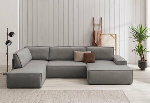 Home affaire Wohnlandschaft SHERWOOD, mit Bett-Funktion (Liegefläche 194x139 cm), Cord, Vintage, Samtvelours, Grau