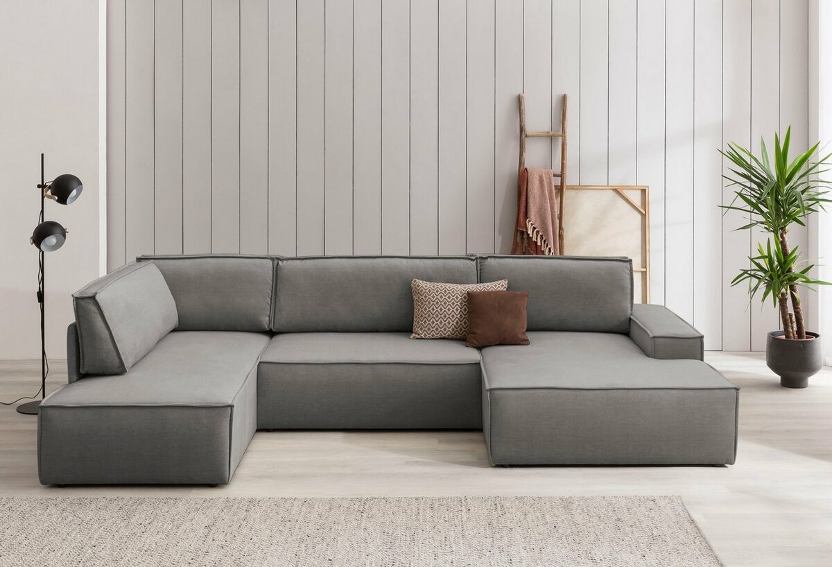 Bild 1 von Home affaire Wohnlandschaft SHERWOOD, mit Bett-Funktion (Liegefläche 194x139 cm), Cord, Vintage, Samtvelours, Grau