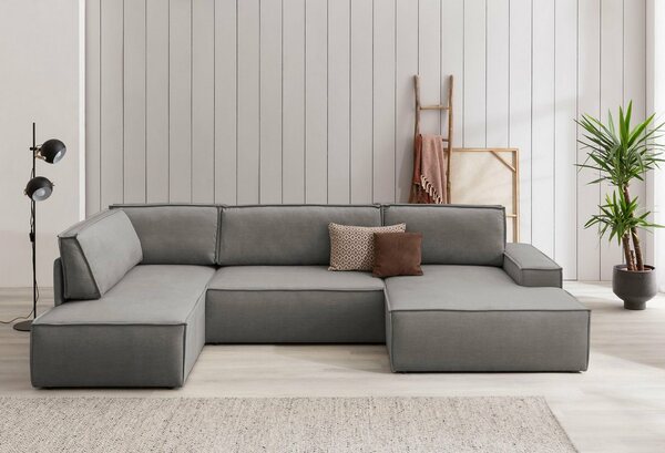 Bild 1 von Home affaire Wohnlandschaft SHERWOOD, mit Bett-Funktion (Liegefläche 194x139 cm), Cord, Vintage, Samtvelours, Grau