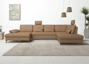 Places of Style Wohnlandschaft Costello, incl. Sitztiefenverstellung und Armlehnfunktion, 3 Nierenkissen, Braun