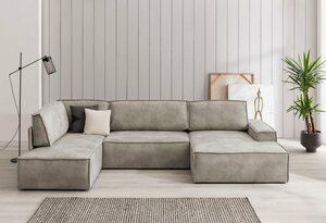 Home affaire Wohnlandschaft SHERWOOD, mit Bett-Funktion (Liegefläche 194x139 cm), Cord, Vintage, Samtvelours, Grau