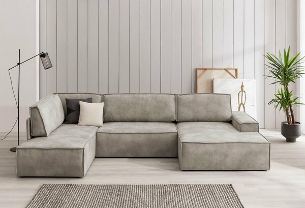 Bild 1 von Home affaire Wohnlandschaft SHERWOOD, mit Bett-Funktion (Liegefläche 194x139 cm), Cord, Vintage, Samtvelours, Grau