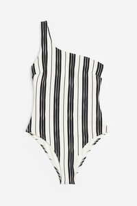 H&M One-Shoulder-Badeanzug Schwarz/Gestreift, Badeanzüge in Größe 42. Farbe: Black/striped