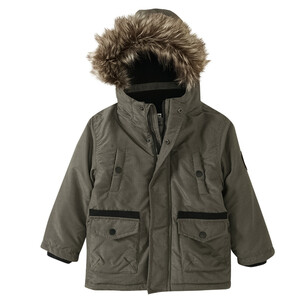 Jungen Winterjacke mit Fellimitat DUNKELGRÜN