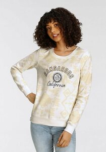 KangaROOS Sweatshirt mit trendigem Alloverdruck im Inka-Look & Logodruck, Beige|weiß