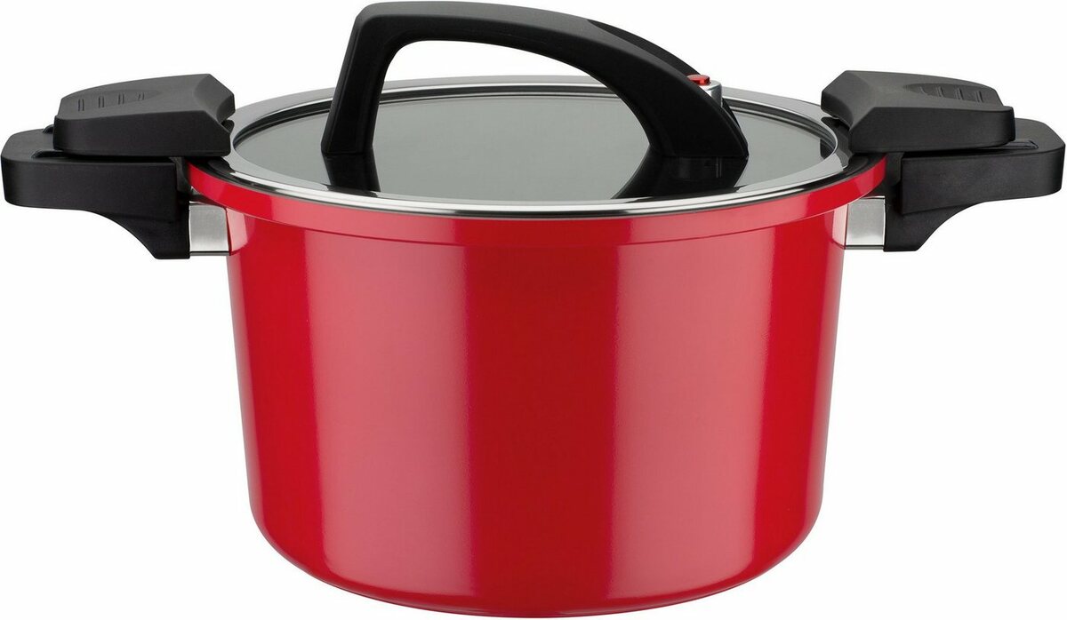 Bild 1 von GSW Dampfgartopf Gourmet, Aluminium, Dampfkochtopf mit Ventil zum Druckausgleich kein Überdruck, Induktion, Rot