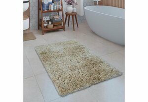 Badematte Kanda 360 Paco Home, Höhe 44 mm, rutschhemmend beschichtet, fußbodenheizungsgeeignet, Polyester, rechteckig, Badteppich, Uni Farben, weicher Hochflor, rechteckig & rund erhältlich, Beige