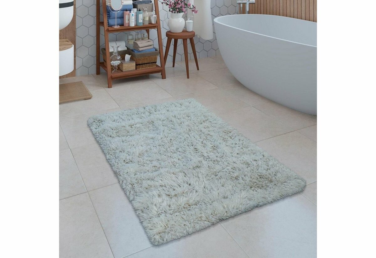 Bild 1 von Badematte Kanda 360 Paco Home, Höhe 44 mm, rutschhemmend beschichtet, fußbodenheizungsgeeignet, Polyester, rechteckig, Badteppich, Uni Farben, weicher Hochflor, rechteckig & rund erhältlich, Beige