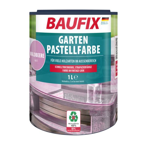 Bild 1 von BAUFIX Garten Pastellfarbe waldbeere halbtransparent matt, 1 Liter, Holzfarbe