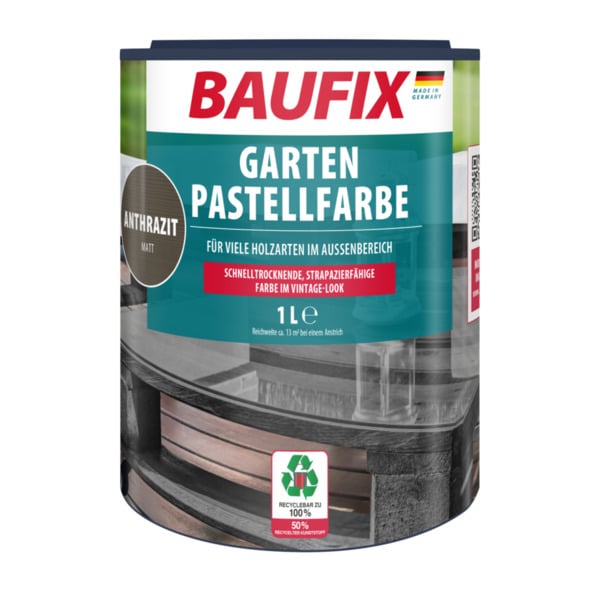 Bild 1 von BAUFIX Garten Pastellfarbe anthrazit halbtransparent matt, 1 Liter, Holzfarbe