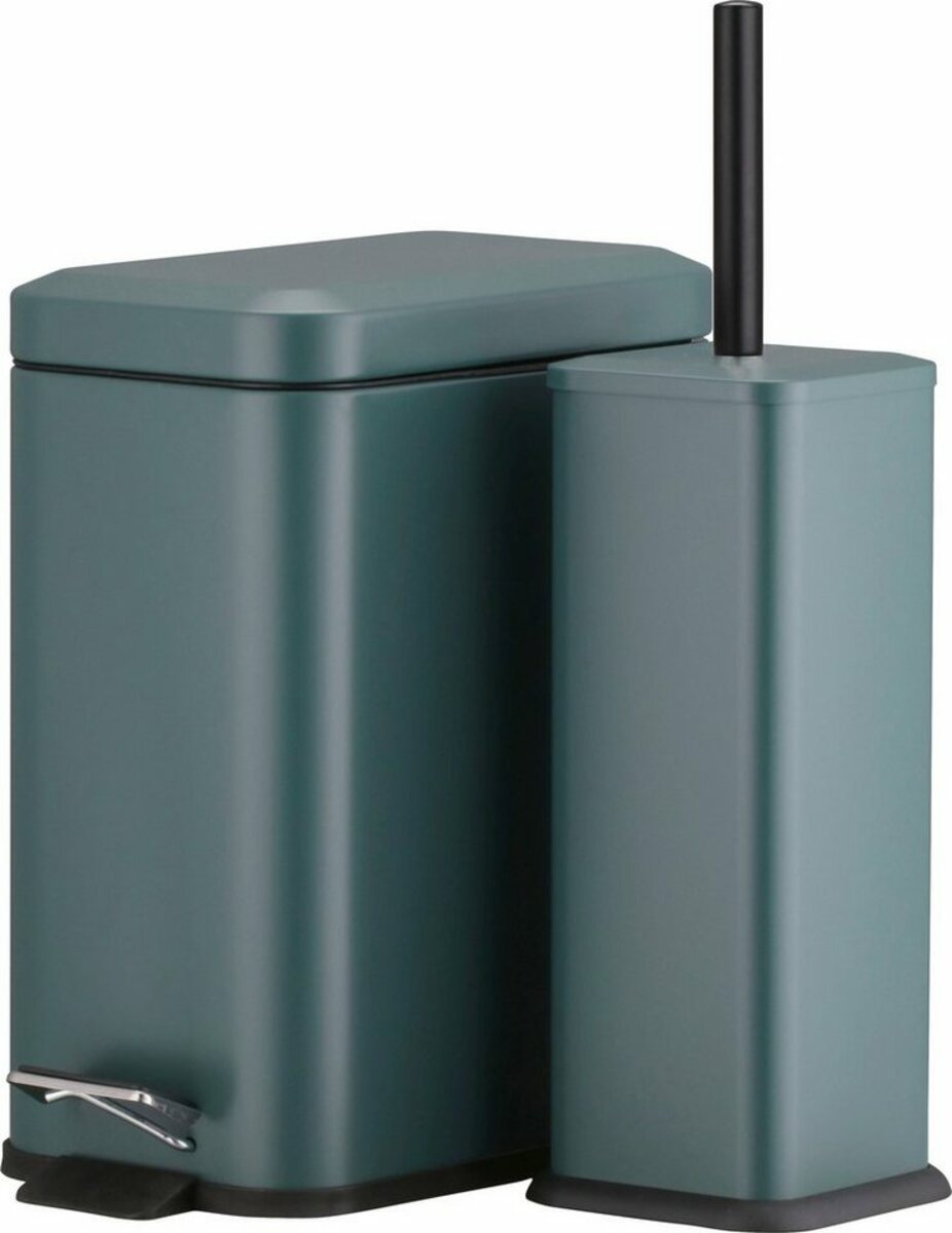 Bild 1 von Welltime Badaccessoire-Set, 5 L Tretmülleimer mit Absenkautomatik und Toilettenbürstenhalter mit WC-Bürste in matter Optik, Set, 2 tlg., Mülleimer mit Absenkautomatik, Grün