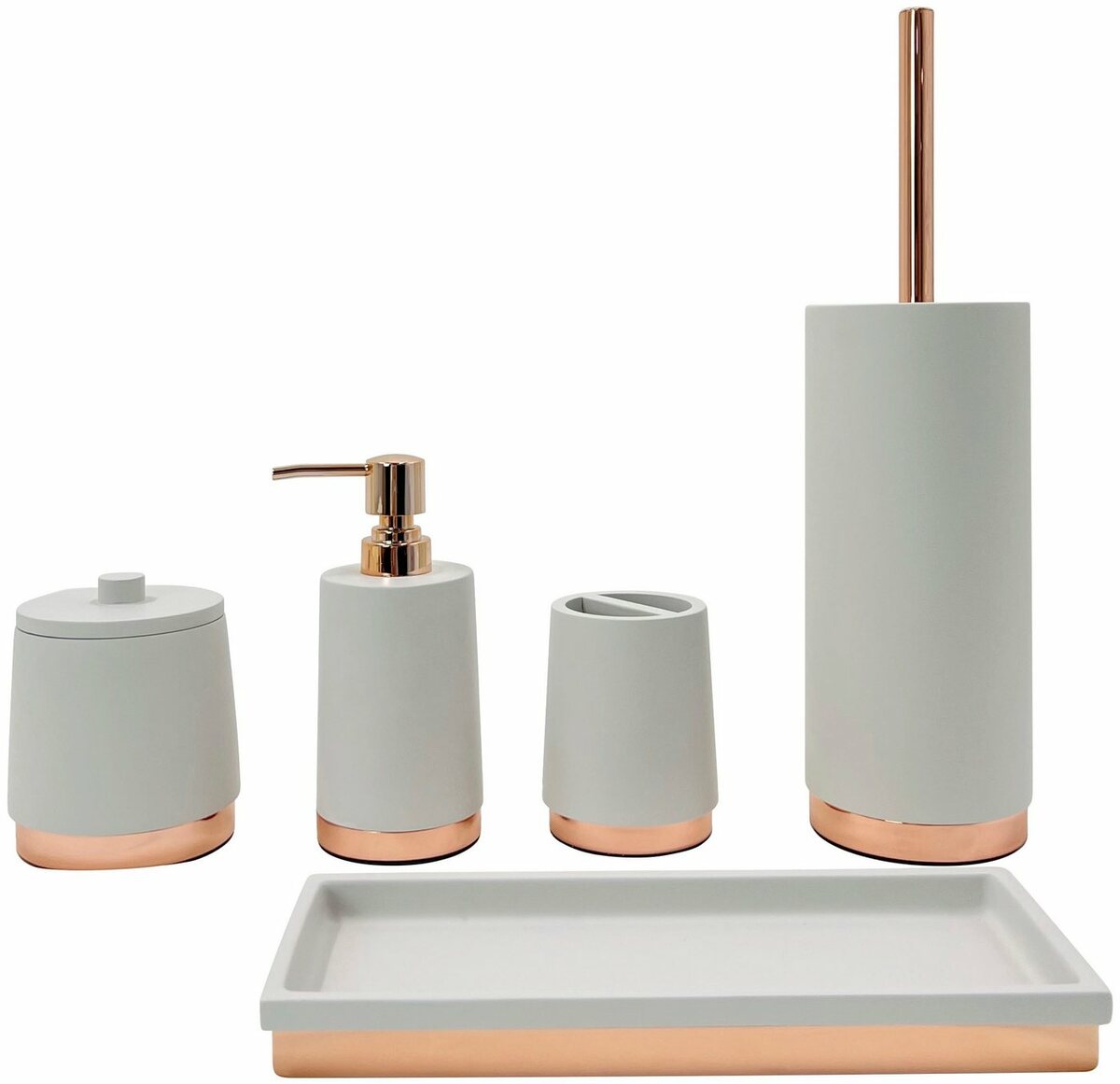 Bild 1 von Welltime Badaccessoire-Set Rosé, Badezimmer-Set aus Stein, verziert mit roségoldenen Details, Weiß