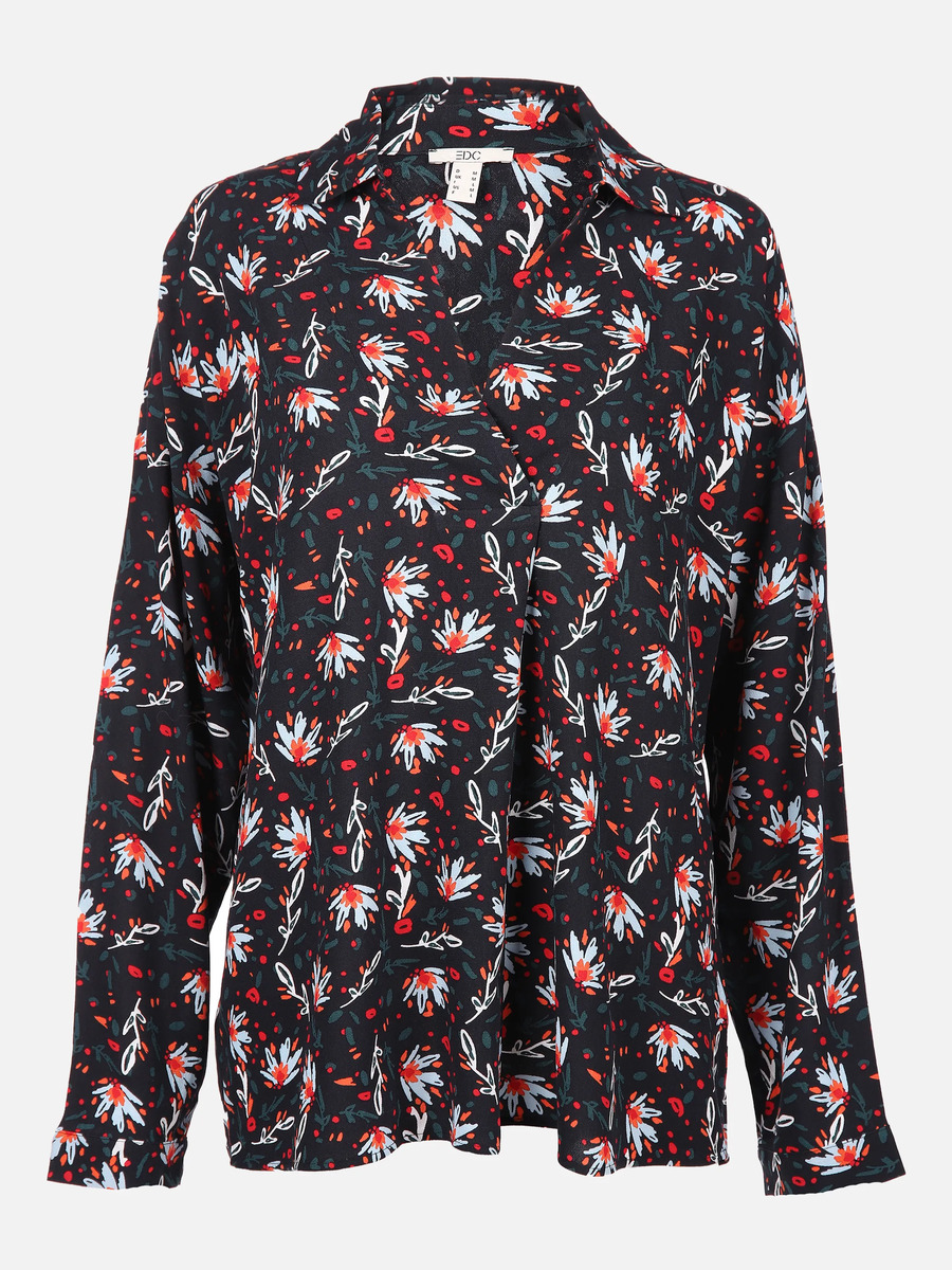 Bild 1 von Damen Bluse mit weitem V-Ausschnitt im Blumenprint
                 
                                                        Schwarz