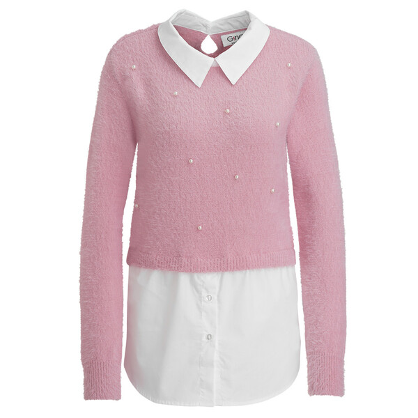 Bild 1 von Damen Strickpullover mit Blusen-Einsatz ROSA