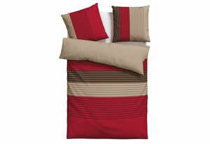 Bettwäsche Anny in Gr. 135x200 oder 155x220 cm, Home affaire, Linon, 2 teilig, Bettwäsche aus Baumwolle, Bettwäsche mit Streifen-Design, Beige|rot