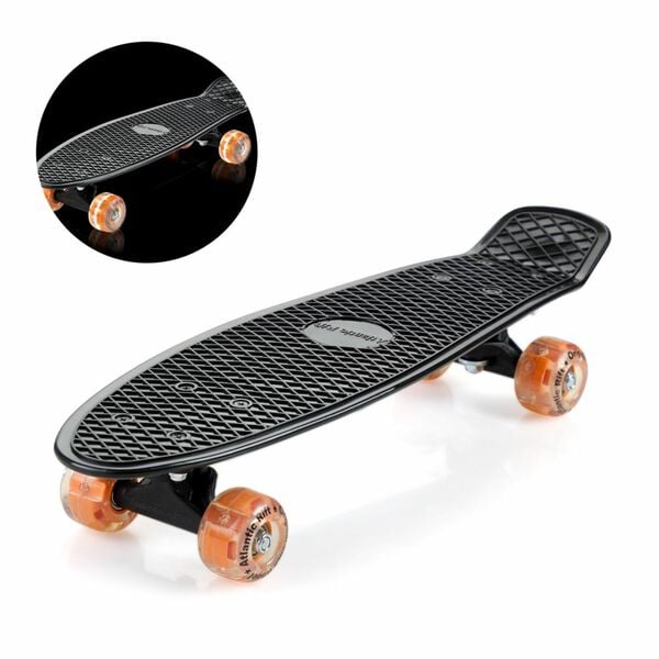 Bild 1 von Spielwerk® Retro Skateboard Schwarz/Orange mit LED