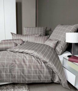 Wendebettwäsche modernclassic 39025, Janine, Mako-Satin, 2 teilig, mit Reißverschluss, 100% Baumwolle, mit Karos und Streifen, Braun