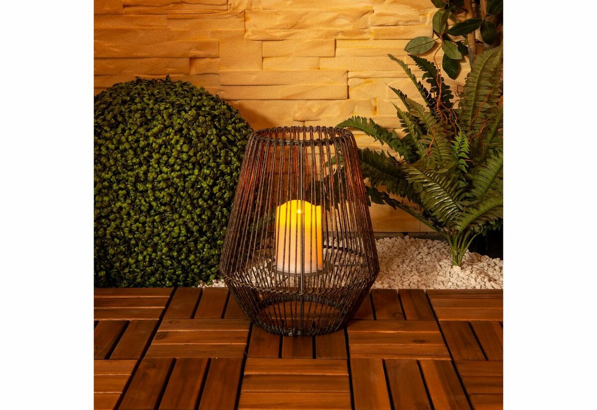 Bild 1 von Näve LED Solarleuchte, LED fest integriert, Warmweiß, Solar, Balkon Terrassen Lampe Tischlampe Flackereffekt Solarlampe, Braun