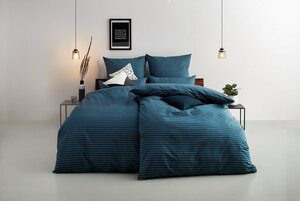 Bettwäsche Jassen in Gr. 135x200 oder 155x220 cm, Bruno Banani, Biber, 3 teilig, moderne Bettwäsche aus Baumwolle, Bettwäsche mit Streifen-Design, Blau