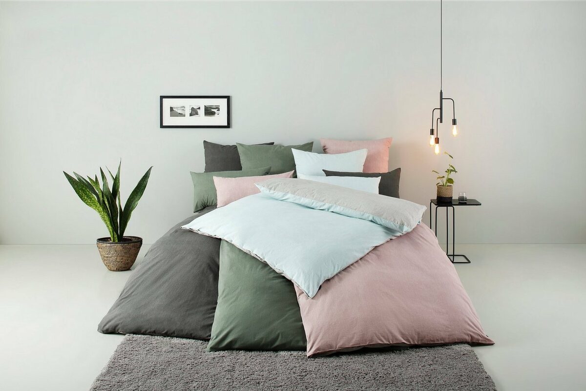 Bild 1 von Wendebettwäsche Merlin in Gr. 135x200 oder 155x220 cm, Bruno Banani, Linon, 2 teilig, Baumwollbettwäsche, Leinen-Look in Melange-Optik, Grau|rosa