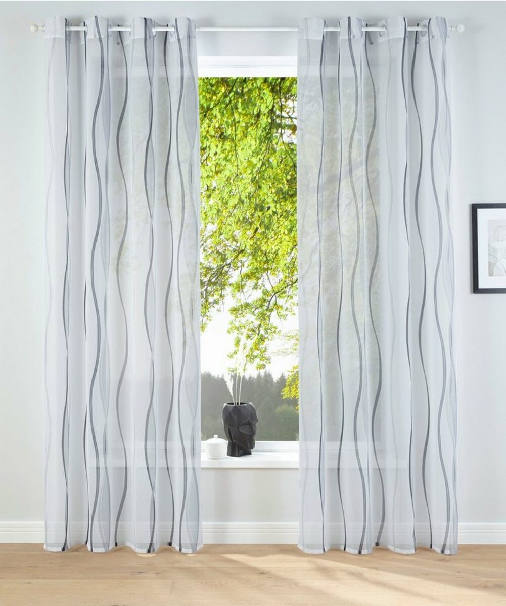 Bild 1 von Gardine Dimona, my home, Ösen (2 St), transparent, Voile, 2-er Set, transparent, Voile, Polyester, Wellen, Grau|silberfarben|weiß