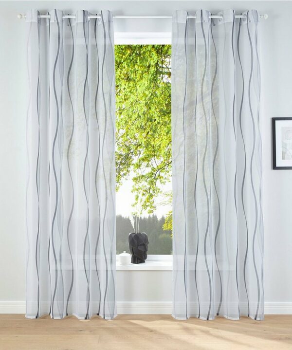 Bild 1 von Gardine Dimona, my home, Ösen (2 St), transparent, Voile, 2-er Set, transparent, Voile, Polyester, Wellen, Grau|silberfarben|weiß