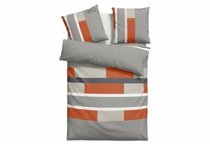 Bettwäsche Etienne in Gr. 135x200 oder 155x220 cm, H.I.S, Linon, 2 teilig, Bettwäsche aus Baumwolle, zeitlose Bettwäsche mit Streifen-Design, Grau|orange