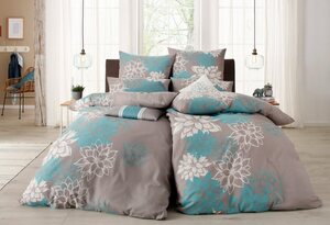 Bettwäsche Susan in Gr. 135x200 oder 155x220 cm, Home affaire, Biber, 2 teilig, Bettwäsche mit Baumwolle, romantische Bettwäsche mit Blumen, Blau|grau